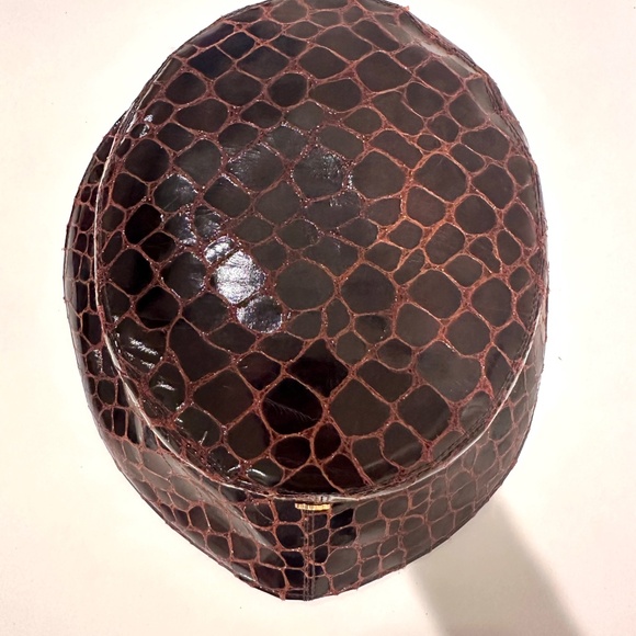 Eric Javits |  Croc Embossed Patent Water Repellent Rain Bucket Hat | Dark Brown - Picture 5 of 7